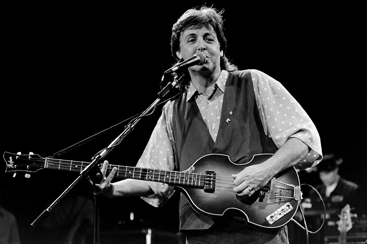 Paul McCartney playing a left-handed bass