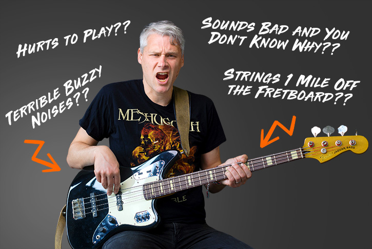 Picture of Gio struggling to play a bad bass