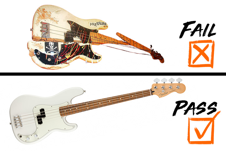 Image showing a comparison between a destroyed bass and a clean looking bass