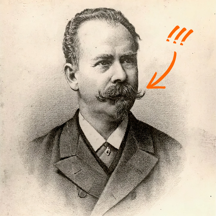 Old timey picture of Franz Simandl with 3 exclamation marks and an arrow pointing to this glorious moustache