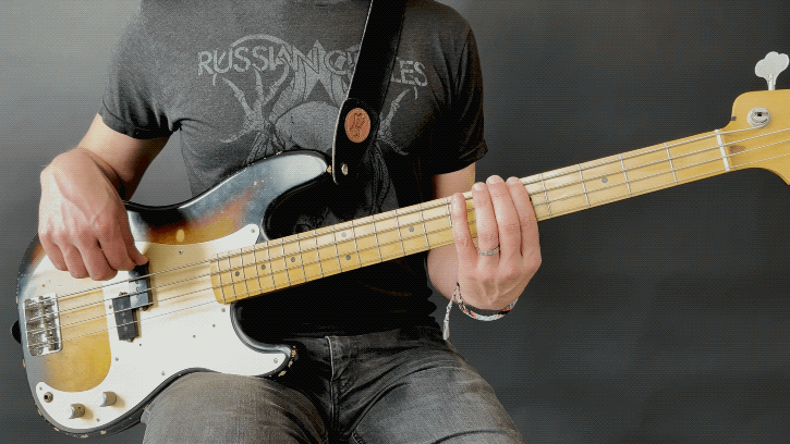 GIF of a bassist's hand showing the Simandl technique