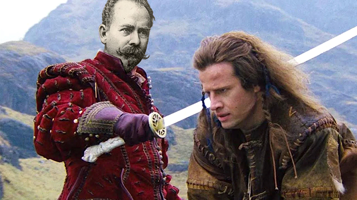 Image of Franz Simandl knighting the Highlander
