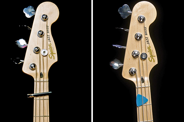 Picture showing strings kept in place by capo or a pick