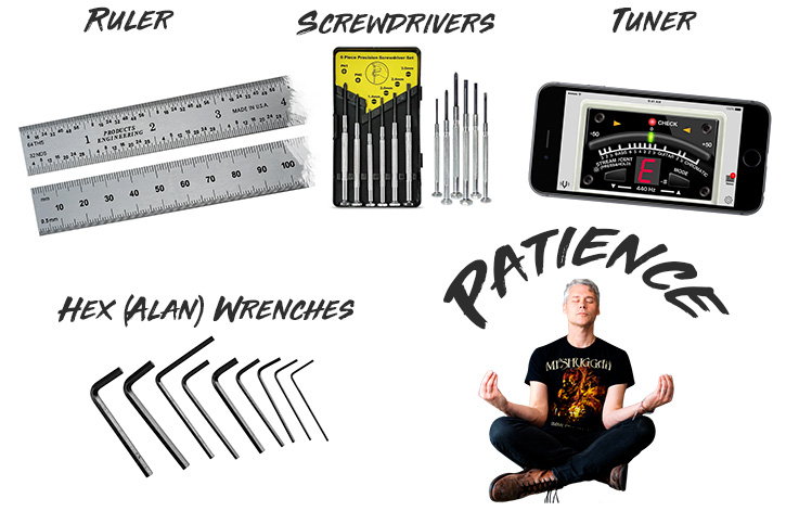 Image showing various tools needed for setting up a bass