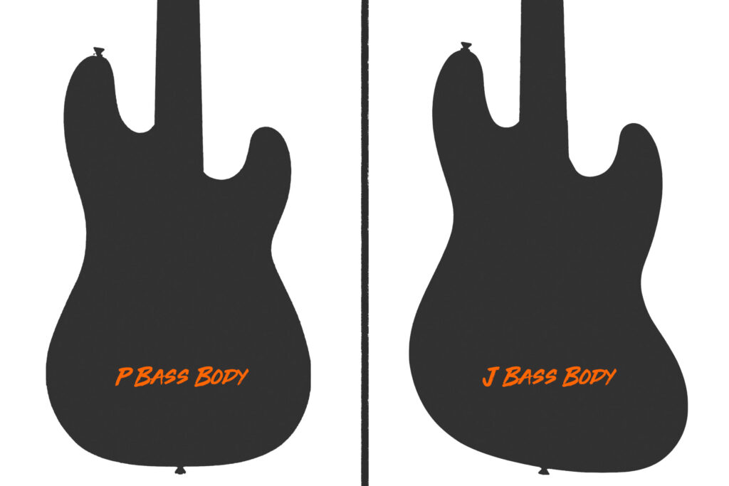 Image showing side by side the silhouettes of the P and J bass bodies