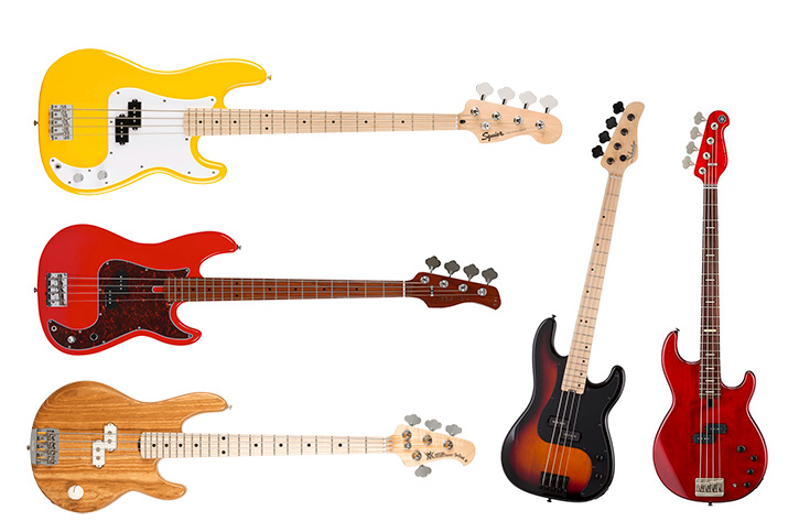 Image showcasing various P bass copies